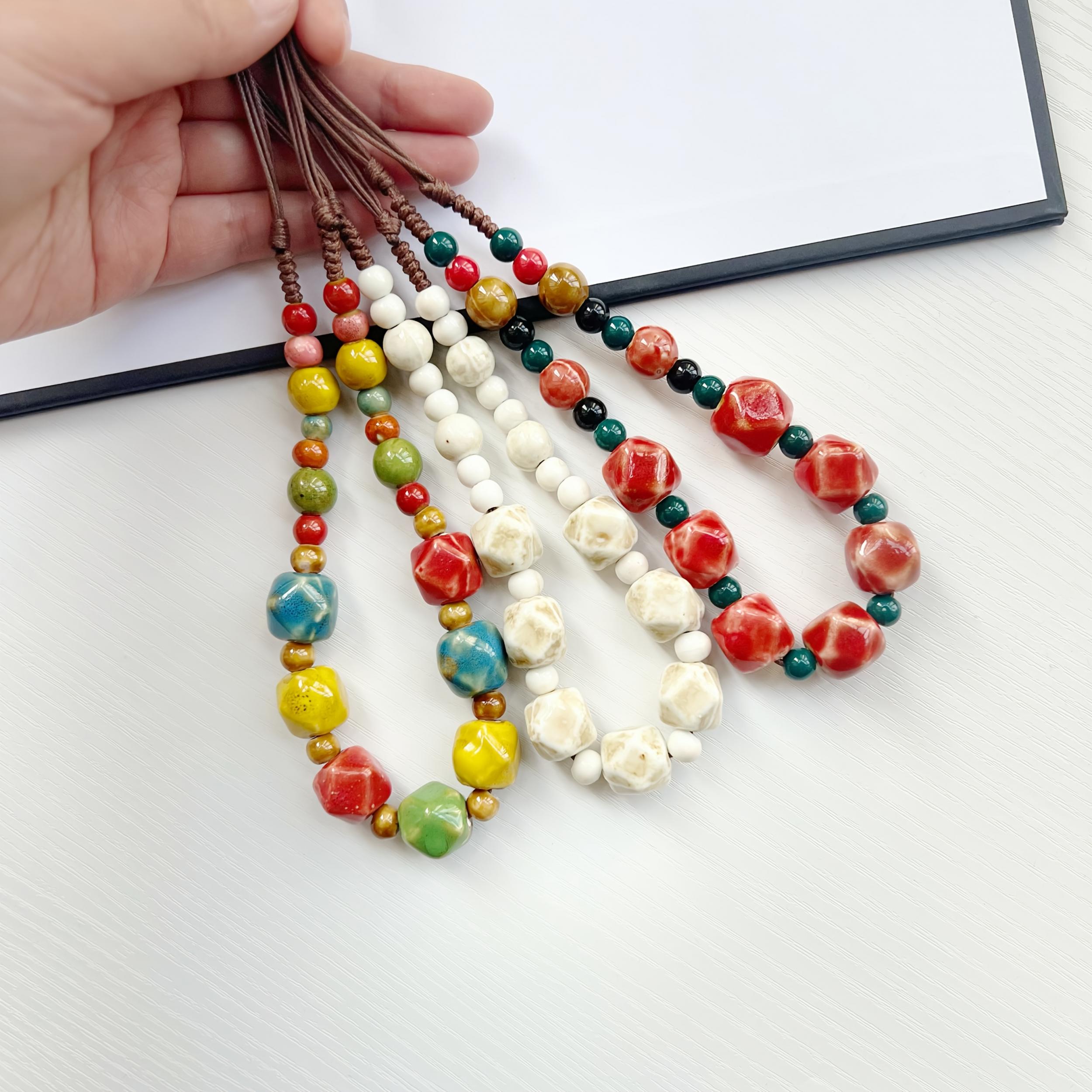 Colorful Ceramic Bead Necklace for Women, Unique Patterns & Shapes